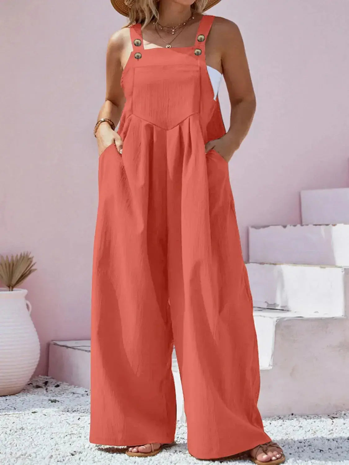 Plus Size Square Neck Wide Leg Overalls - Makw Official Site