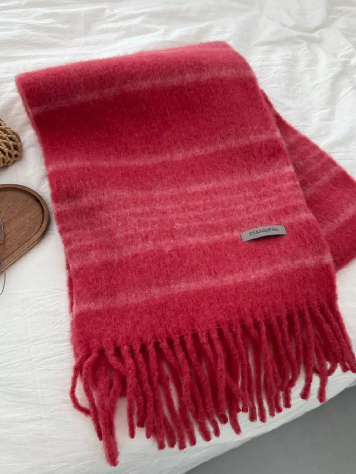 Cozy Striped Fringe Hem Scarf - Makw Official Site