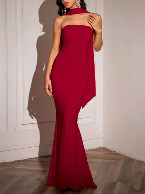 Tube Mermaid Maxi Dress with Scarf Detail - Makw Official Site