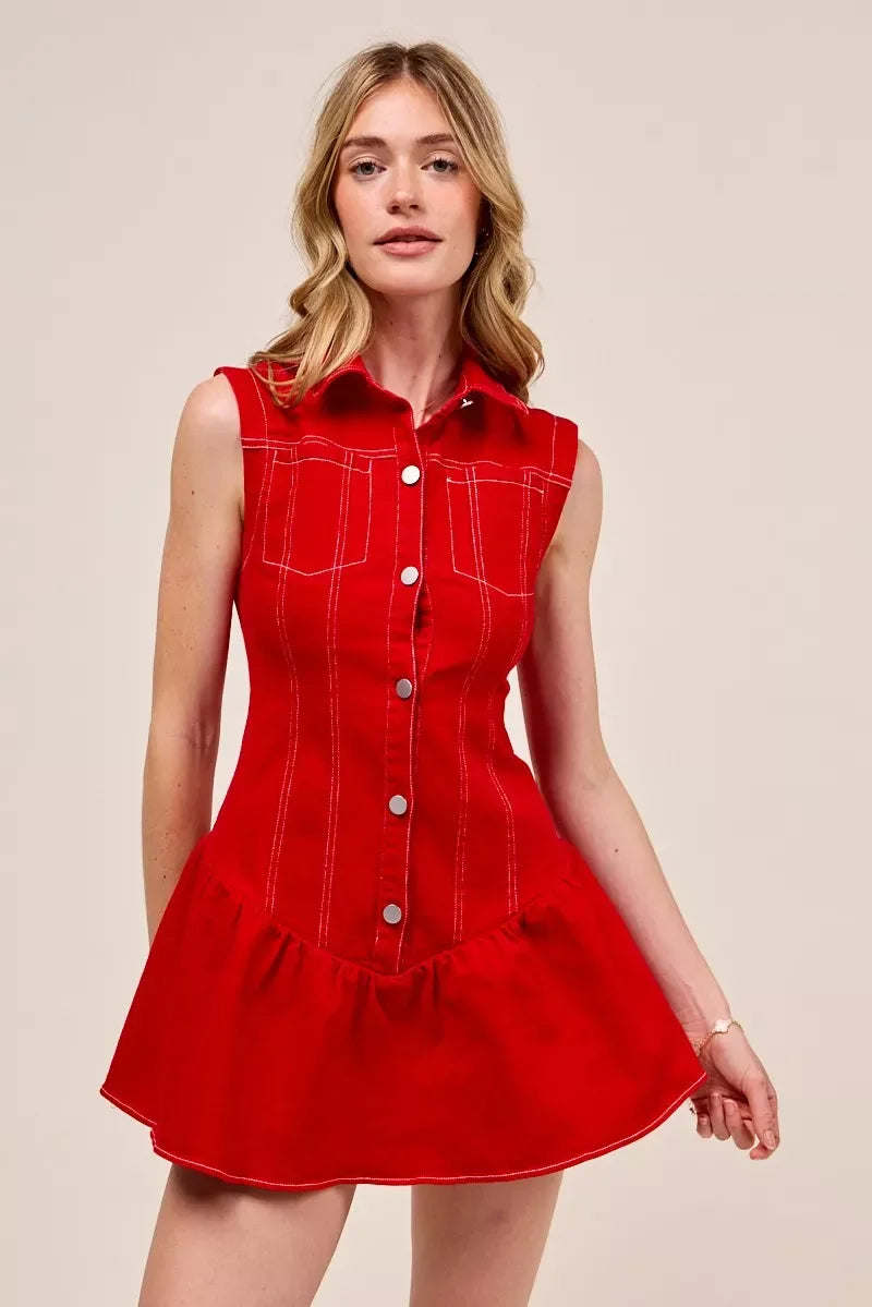 SO ME Button Down Sleeveless Collared Game Day Mini Dress - Makw Official Site