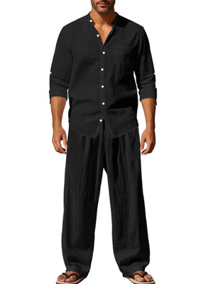 Men's Full Size Button Up Shirt and Pants Set Plus Size - Makw Official Site