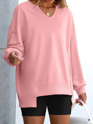 Notched Long Sleeve Oversized Sweatshirt - Makw Official Site