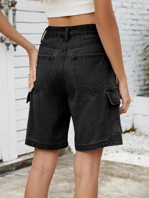 High Waist Denim Shorts with Cargo Pockets - Makw Official Site