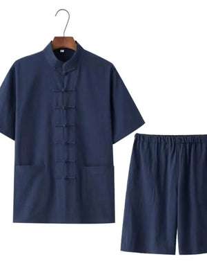 Men's Plus Size Chinese Style Top and Shorts Set - Makw Official Site