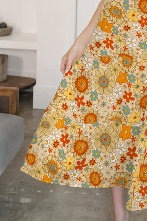 FAM-FAM Tiered Printed V-Neck Sleeveless Dress - Makw Official Site