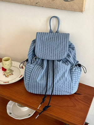 Plaid Drawstring Closure Backpack Bag - Makw Official Site