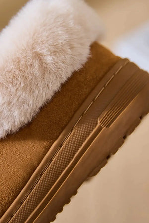 Faux Fur Round Toe Platform Slippers - Makw Official Site