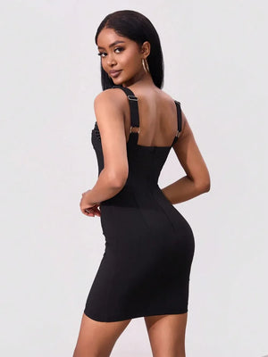 Bead Trim Wide Strap Wrap Dress - Makw Official Site