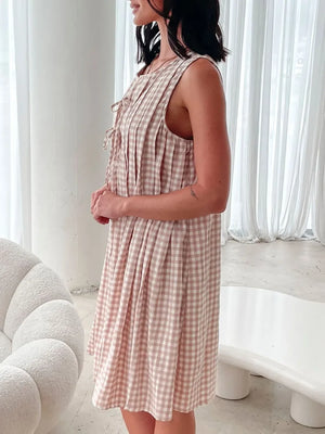 Tied Front Sleeveless Plaid Dress - Makw Official Site