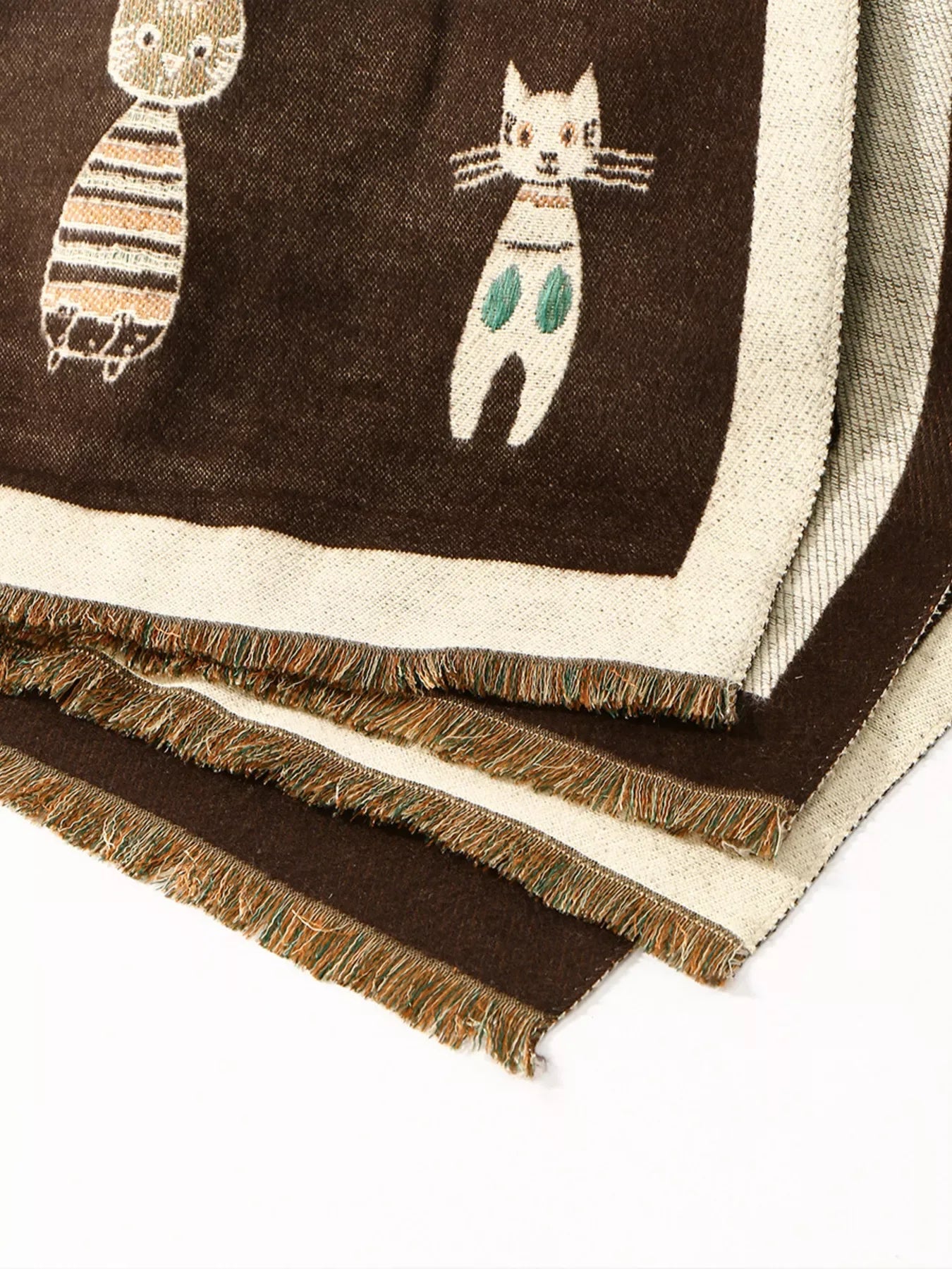 Cute Cat Pattern Raw Hem Scarf - Makw Official Site