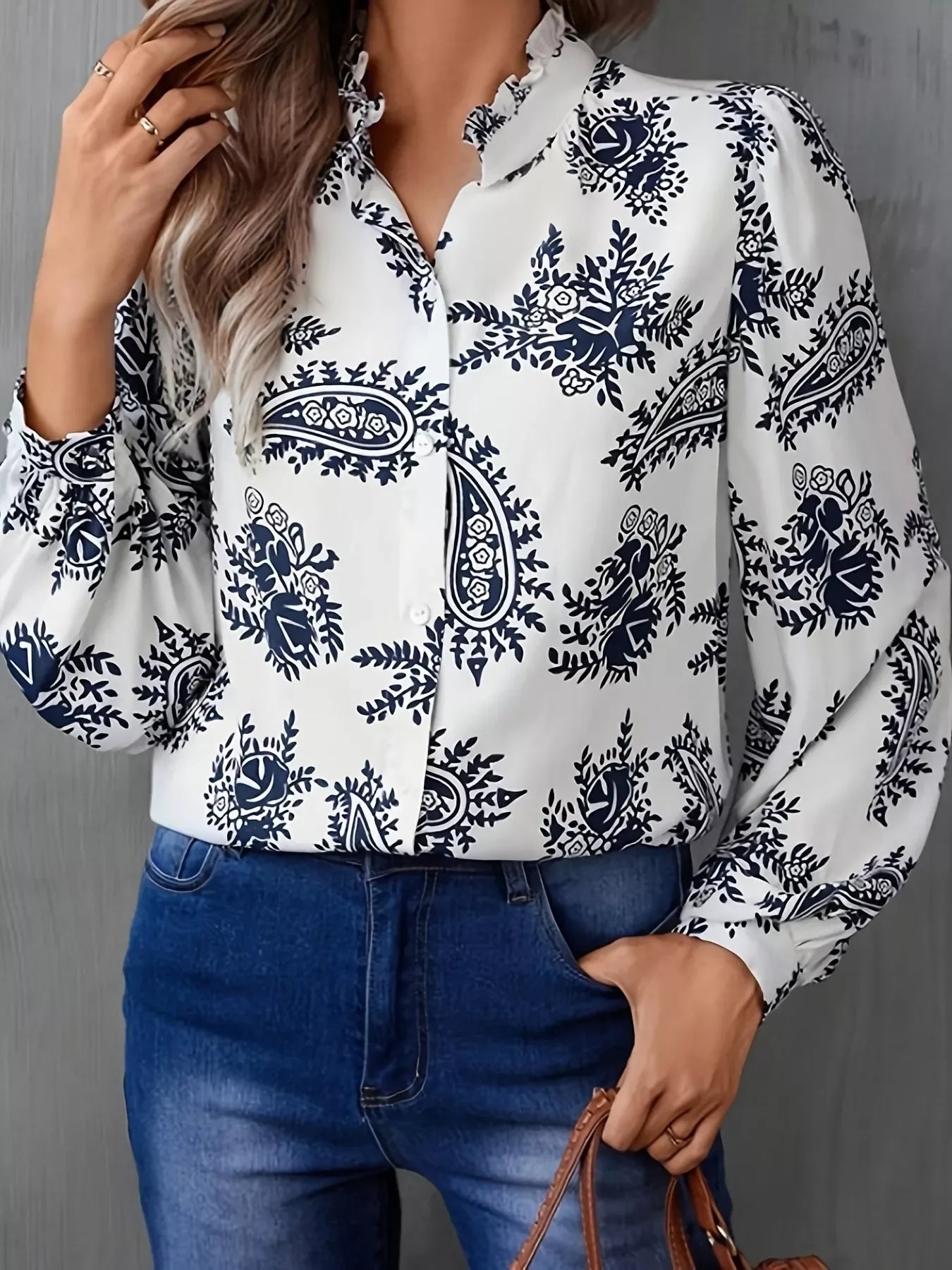 Paisley Print Button Up Shirt - Makw Official Site