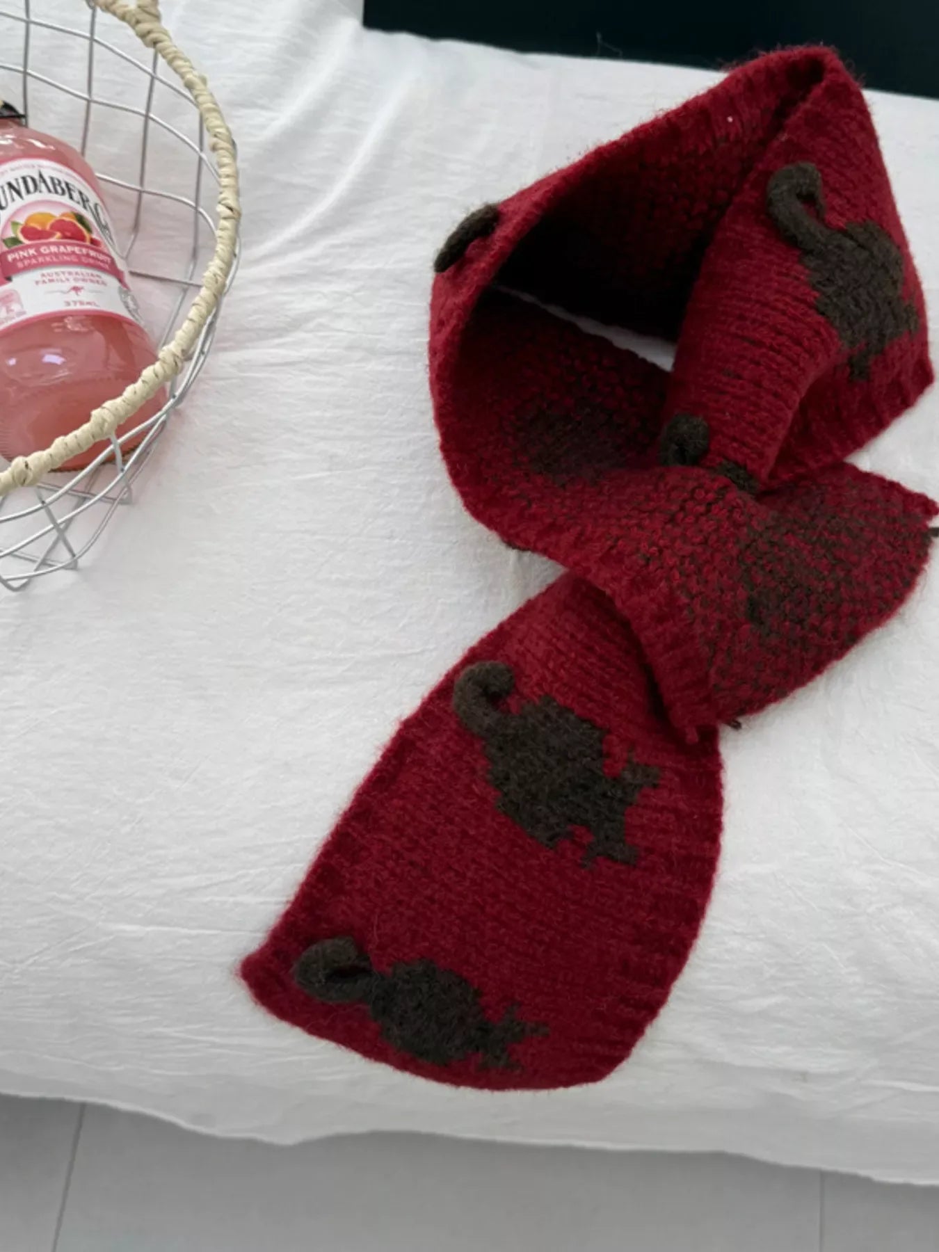Knitted Contrast Pattern Warm Scarf - Makw Official Site