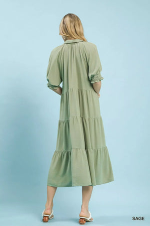 Umgee Solid Tiered Midi Dress - Makw Official Site