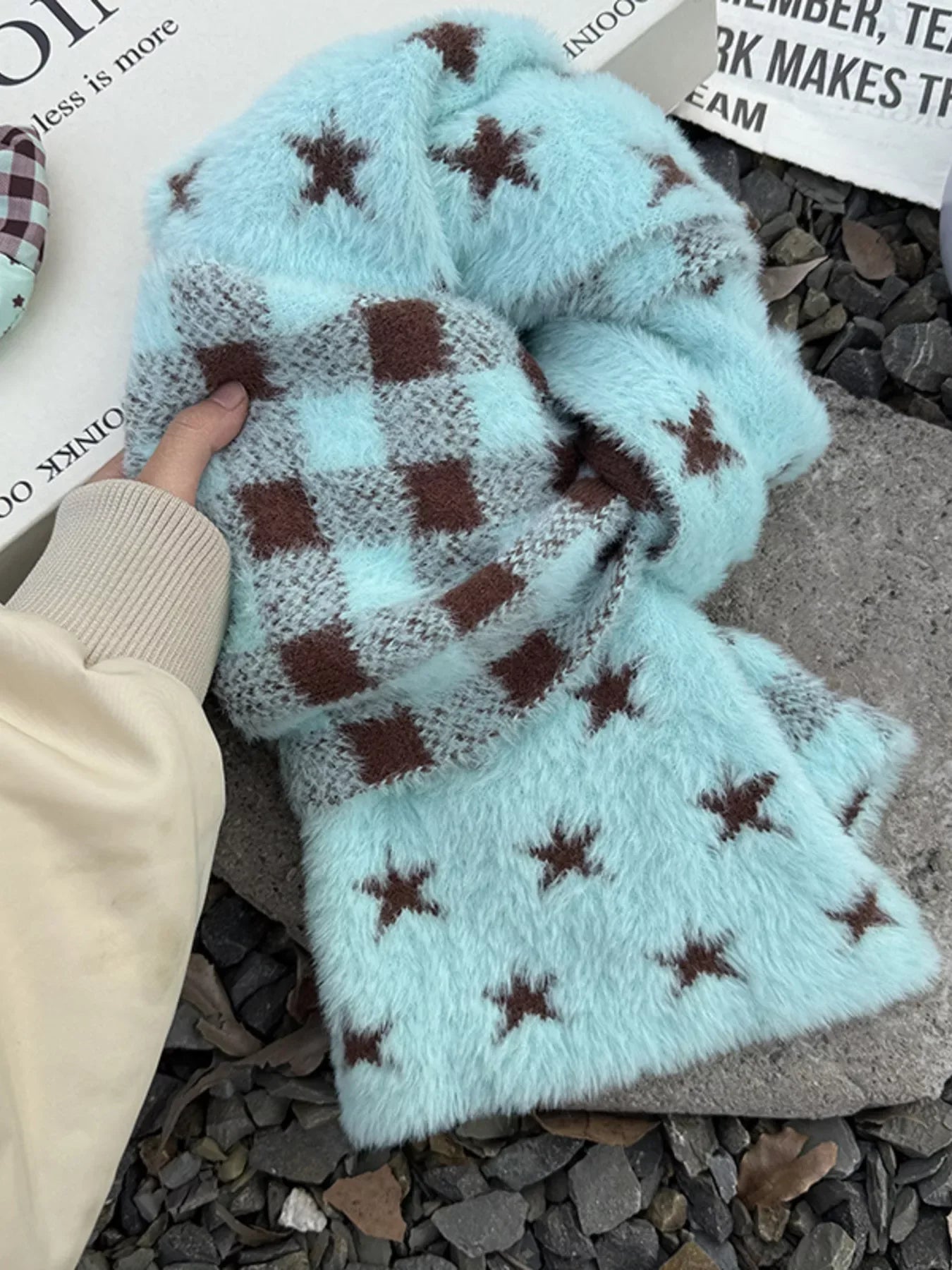 Star Plaid Plush Scarf - Makw Official Site