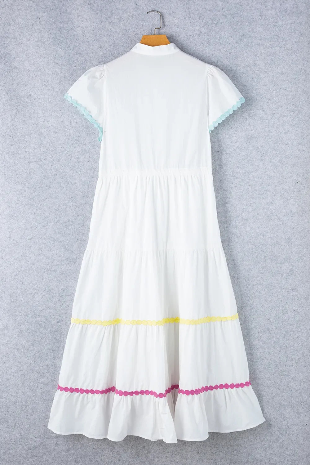 Contrast Trim Button Up Short Sleeve Dress - Makw Official Site
