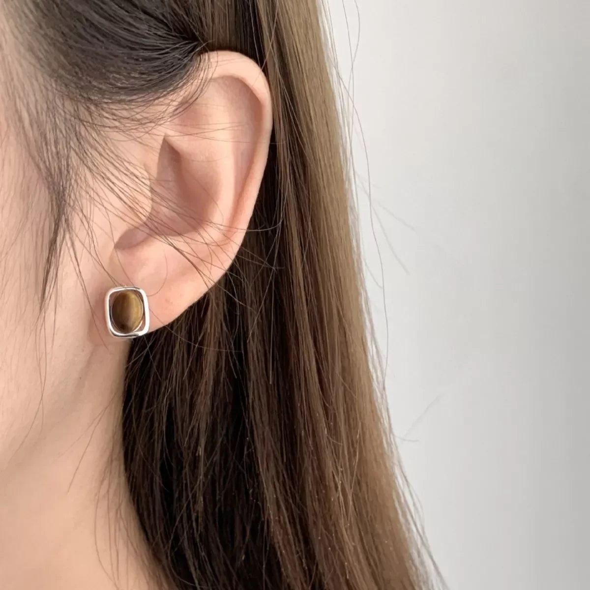 Square Tiger Eye Stud Earrings - Makw Official Site