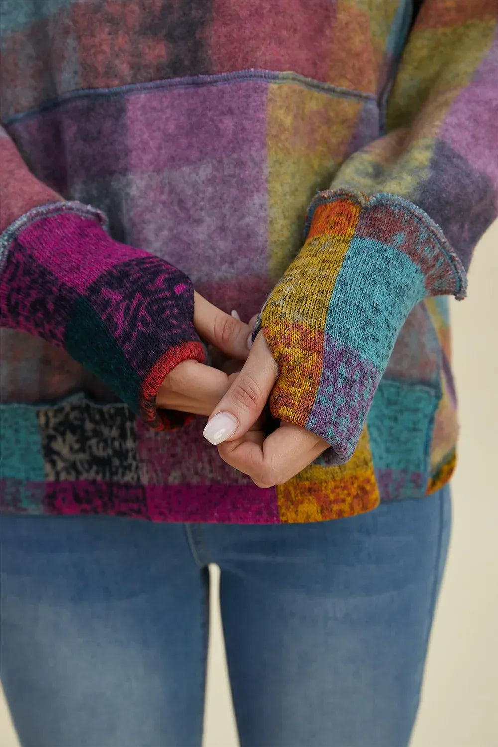 Double Take Full Size Plaid Dropped Shoulder Fleece Hoodie - Makw Official Site