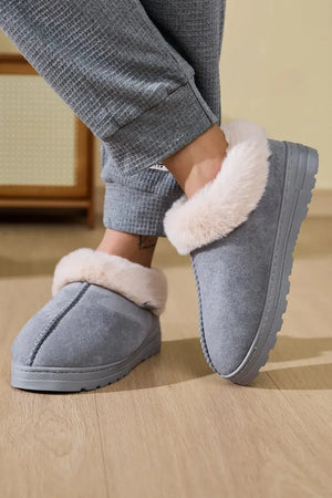 Faux Fur Round Toe Platform Slippers - Makw Official Site