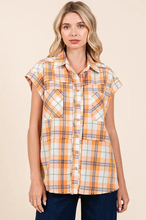 Mittoshop Mineral Wash Plaid Button Down Shirt - Makw Official Site