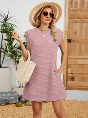 Round Neck Cap Sleeve Mini Dress - Makw Official Site