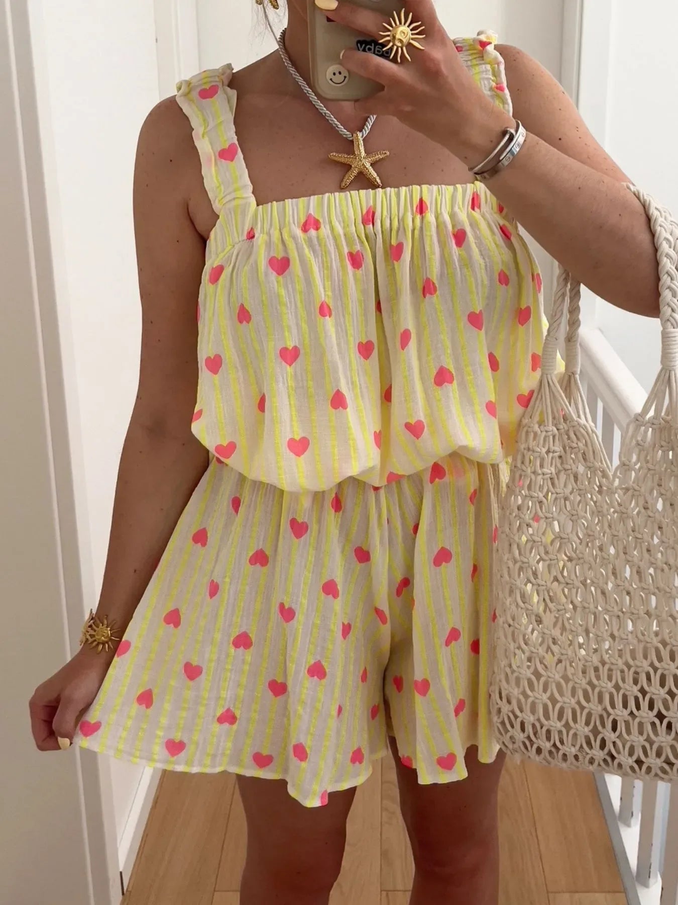 Striped Heart Cami Top and Shorts Set - Makw Official Site