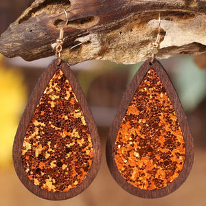 Sequin Wood Teardrop Earrings - Makw Official Site
