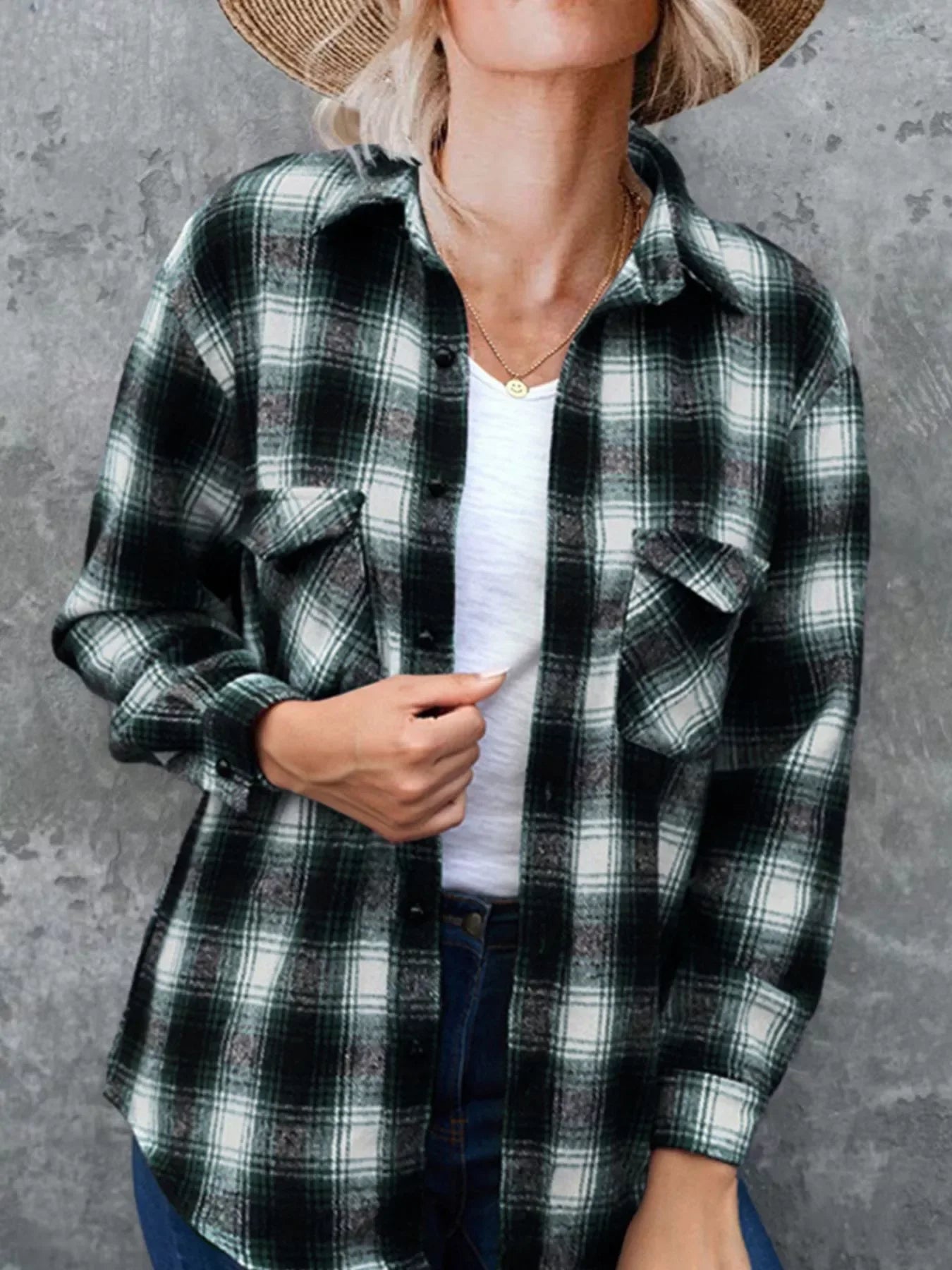 Full Size Plaid Button-Up Long Sleeve Shirt Plus Size - Makw Official Site