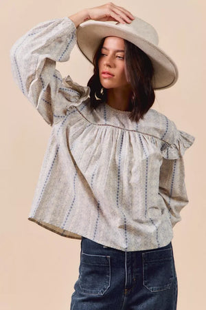 SO ME Floral Cotton Print Ruffled Long Sleeve Blouse - Makw Official Site