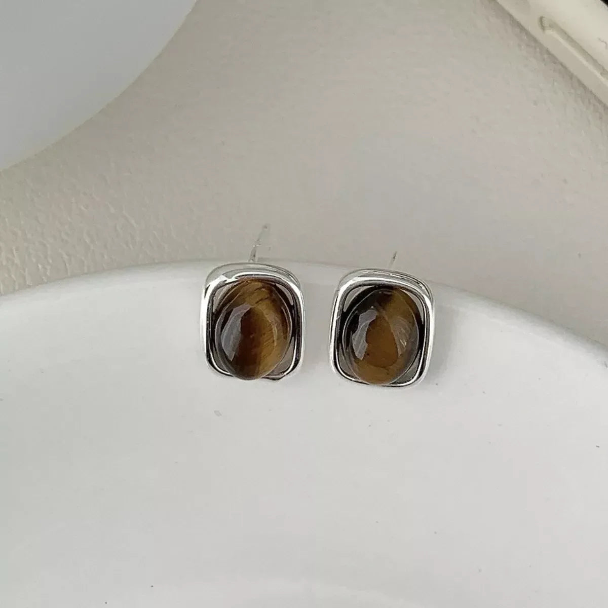 Square Tiger Eye Stud Earrings - Makw Official Site