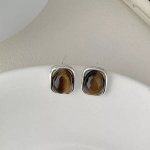 Square Tiger Eye Stud Earrings - Makw Official Site