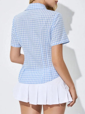 Gingham Short Sleeve Button-Up Shirt - Makw Official Site