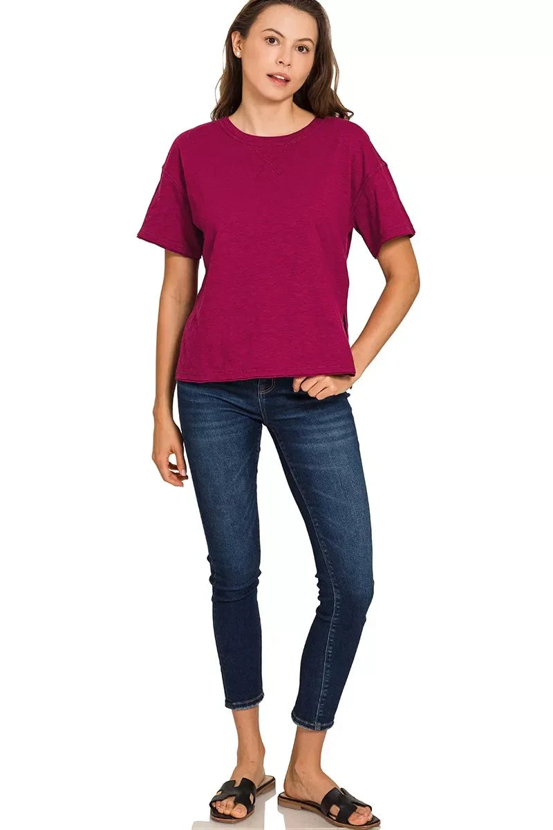 Zenana Cotton Slub Short Sleeve Tee - Makw Official Site