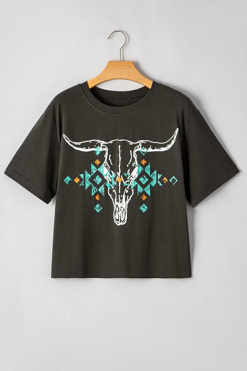 Bull Head Skull Round Neck Short Sleeve T Shirt - Makw Official Site