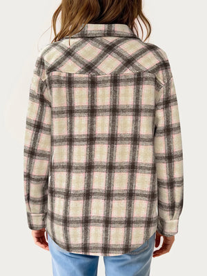 Oversized Plaid Long Sleeve Fleece Jacket - Makw Official Site