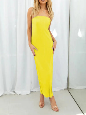 Lace-Up Back Tube Maxi Dress - Makw Official Site