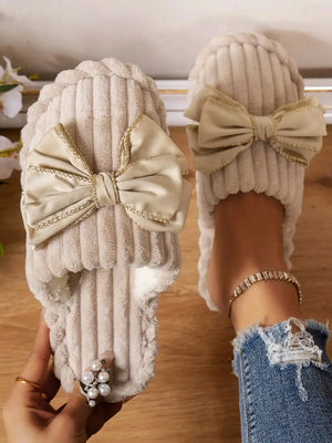 Bow Embellished Indoor Slippers - Makw Official Site