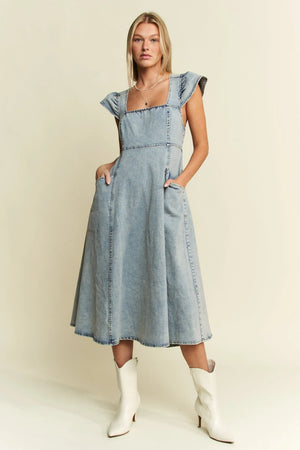 Jade By Jane Full Size Ruffled Denim Midi Dress Plus Size - Makw Official Site
