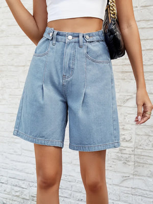 High Waist Denim Shorts with Pockets - Makw Official Site