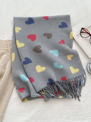 Heart Patterned Tassel Scarf - Makw Official Site