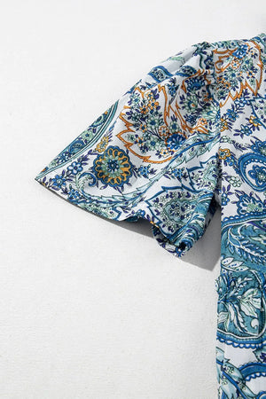 Paisley Floral V Neck Short Sleeve Mini Dress - Makw Official Site