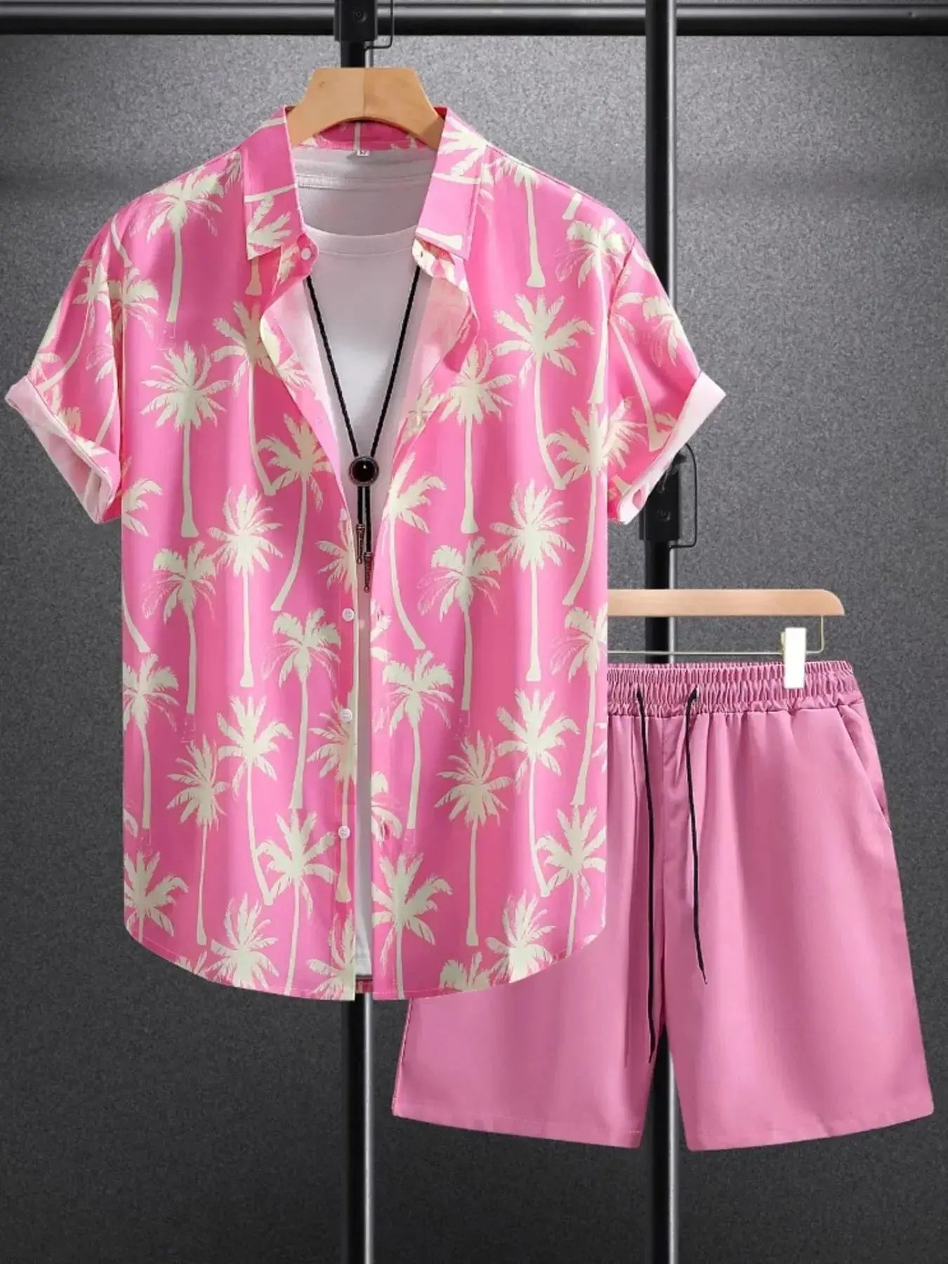Men's Palm Tree Print Top and Shorts Summer Set - Makw Official Site