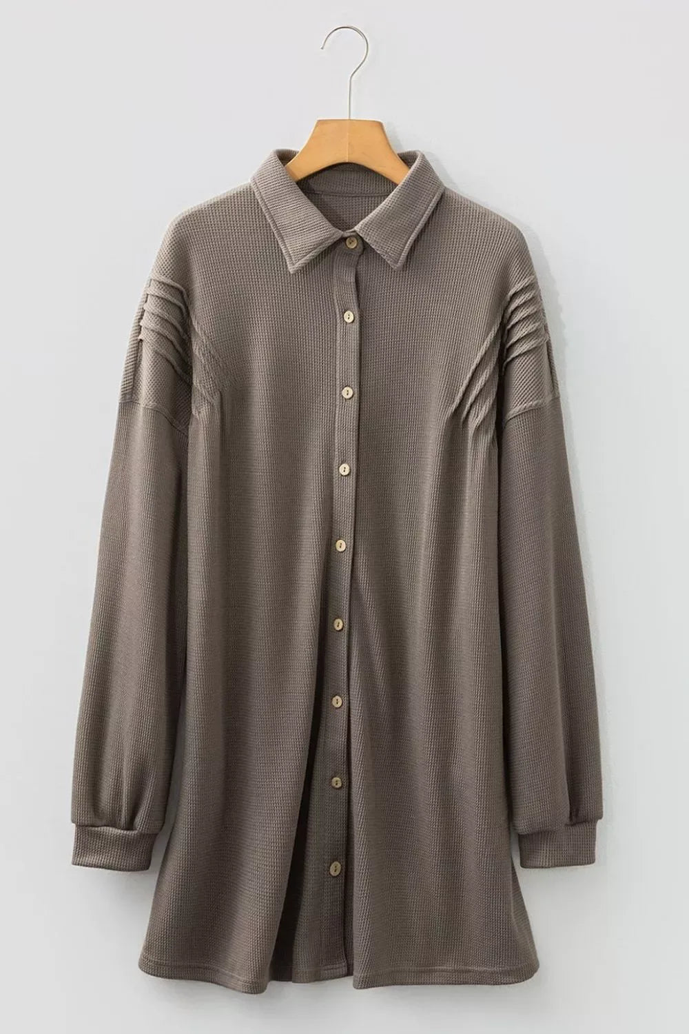 Waffle Knit Shirt Tunic Dress - Makw Official Site