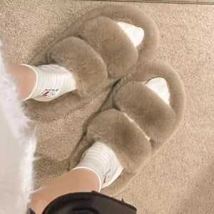 Fuzzy Open Toe Slippers - Makw Official Site