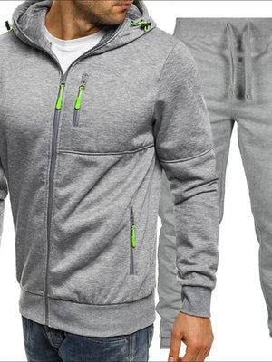 Men's Plus Size Zip Up Hooded Top and Pants Set - Makw Official Site