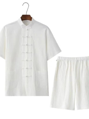 Men's Plus Size Chinese Style Top and Shorts Set - Makw Official Site