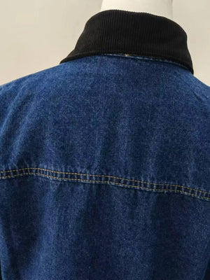 Snap Down Denim Jacket with Chest Pockets - Makw Official Site