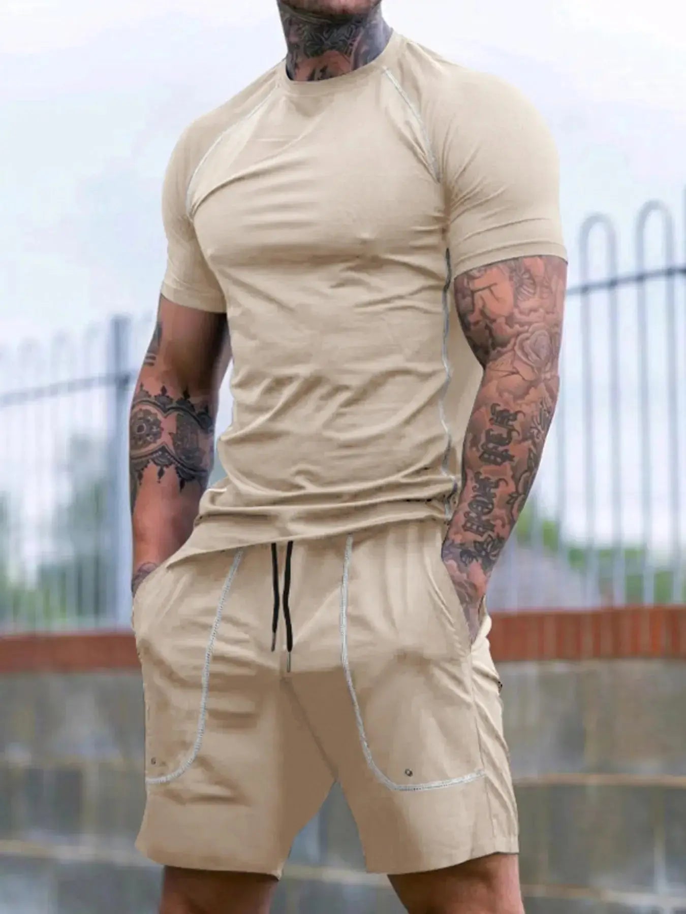 Men's Full Size Round Neck Short Sleeve T-Shirt and Shorts Set Plus Size - Makw Official Site