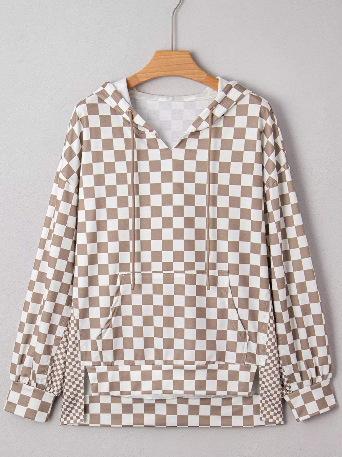 Checkered Pattern Oversized Drawstring Hoodie - Makw Official Site