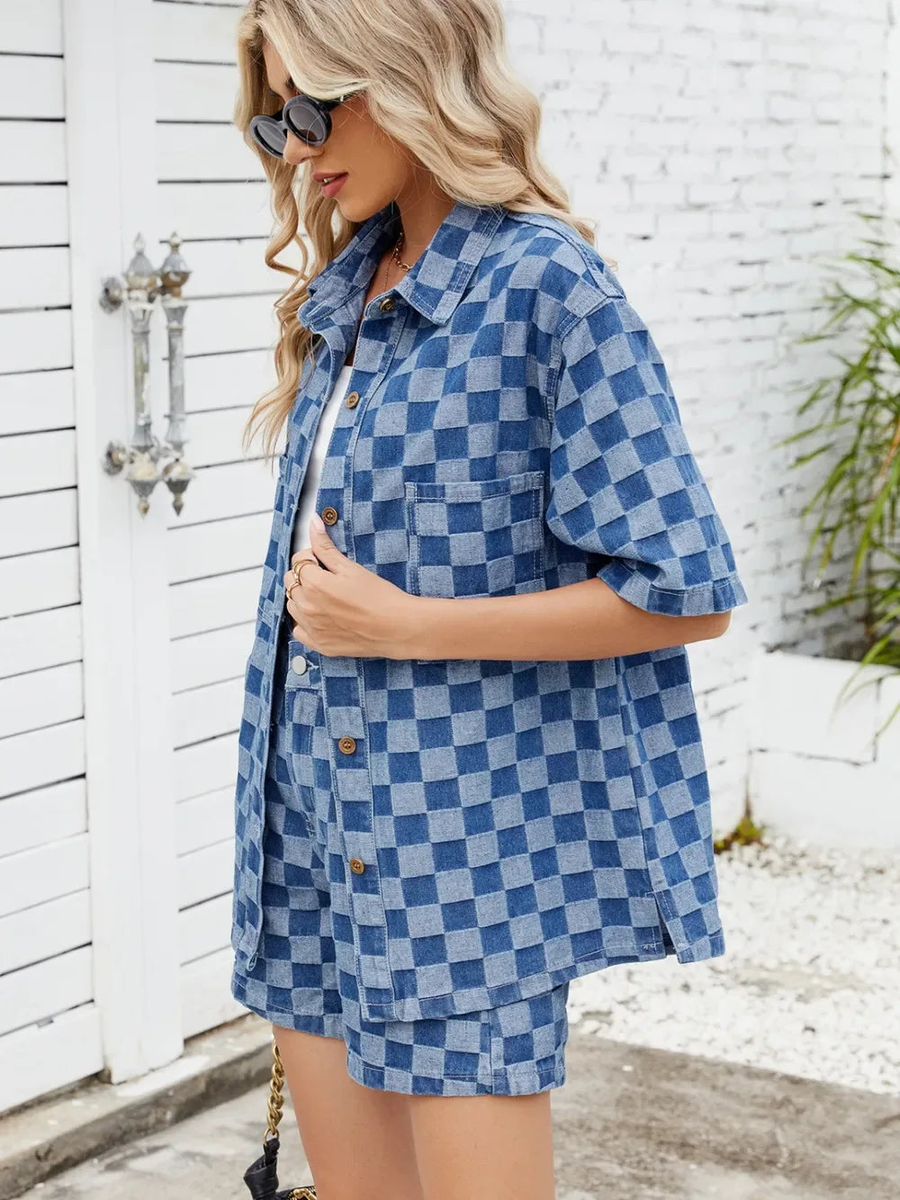 Checkered Shirt and Shorts Denim Set - Makw Official Site