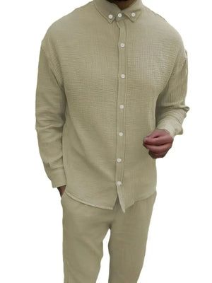 Men's Button Down Long Sleeve Shirt and Pants Set - Makw Official Site